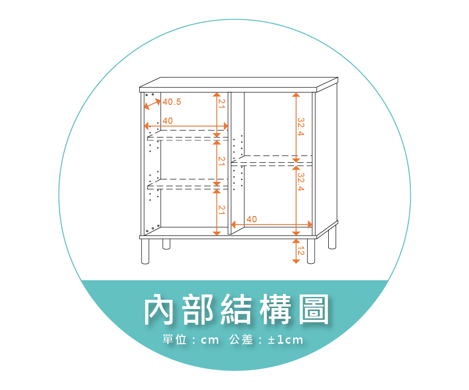 【金階塑鋼】NU885T KD 圓高櫃腳(12cm) 內部結構圖